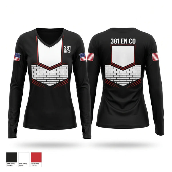 Womens Long Sleeve Vneck Shirt, 381 EN CO, Army, Teamtime, Team time, sublimation, custom sports apparel, team uniforms, spirit wear, spiritwear, sports uniforms, custom shirts, team store, custom team store, fundraiser sports, apparel fundraiser