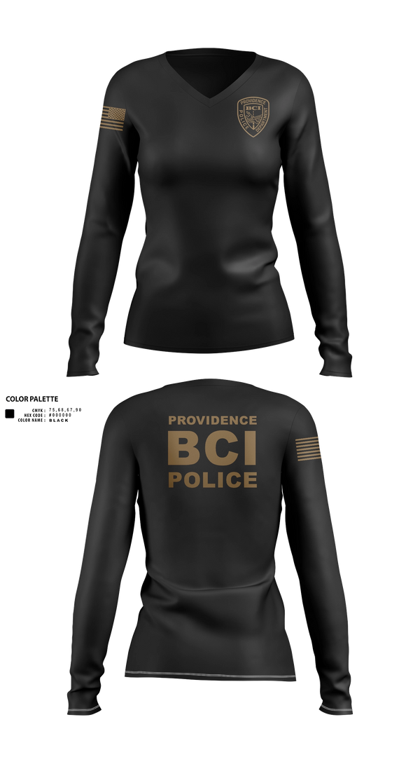 Womens Long Sleeve Vneck Shirt, Providence Police BCI, Police, Teamtime, Team time, sublimation, custom sports apparel, team uniforms, spirit wear, spiritwear, sports uniforms, custom shirts, team store, custom team store, fundraiser sports, apparel fundraiser