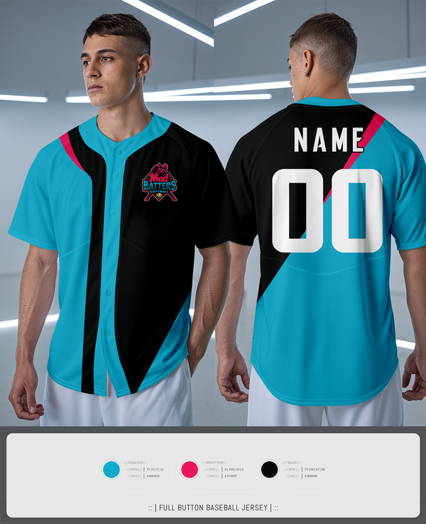 Full Button Baseball Jersey, MadBatters Softball, Softball, Teamtime, Team time, sublimation, custom sports apparel, team uniforms, spirit wear, spiritwear, sports uniforms, custom shirts, team store, custom team store, fundraiser sports, apparel fundraiser