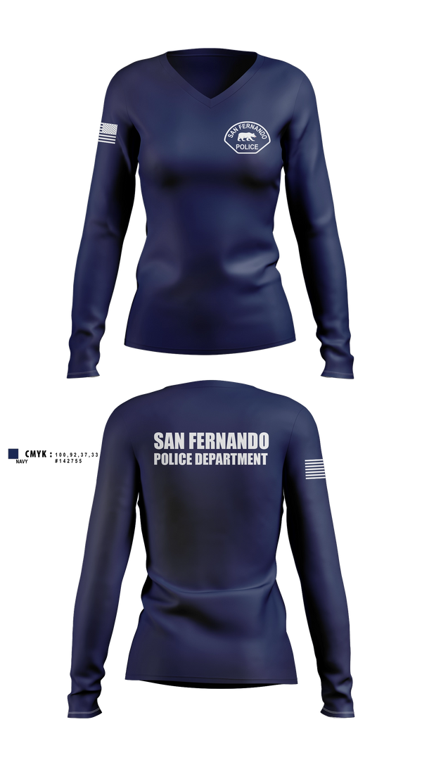 Womens Long Sleeve Vneck Shirt, San Fernando Police Department, Police, Teamtime, Team time, sublimation, custom sports apparel, team uniforms, spirit wear, spiritwear, sports uniforms, custom shirts, team store, custom team store, fundraiser sports, apparel fundraiser