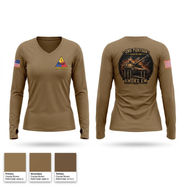 Womens Long Sleeve Vneck Shirt, 4-1 FA, Army, Teamtime, Team time, sublimation, custom sports apparel, team uniforms, spirit wear, spiritwear, sports uniforms, custom shirts, team store, custom team store, fundraiser sports, apparel fundraiser