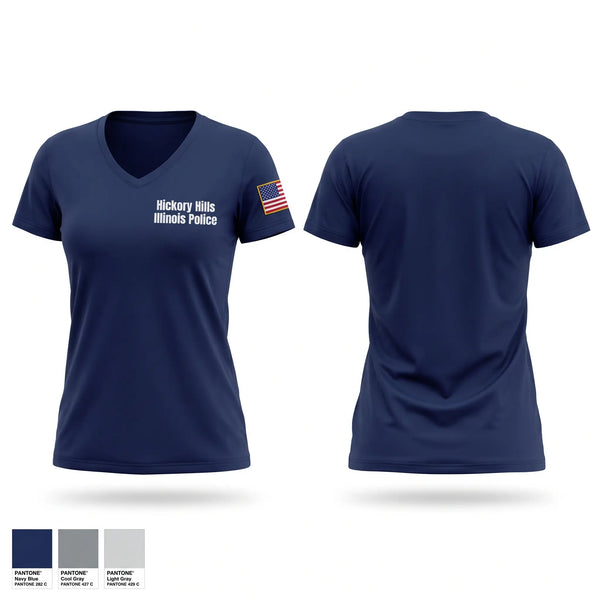 Womens Short Sleeve Vneck Shirt, Hickory Hills Illinois Police, Police, Teamtime, Team time, sublimation, custom sports apparel, team uniforms, spirit wear, spiritwear, sports uniforms, custom shirts, team store, custom team store, fundraiser sports, apparel fundraiser