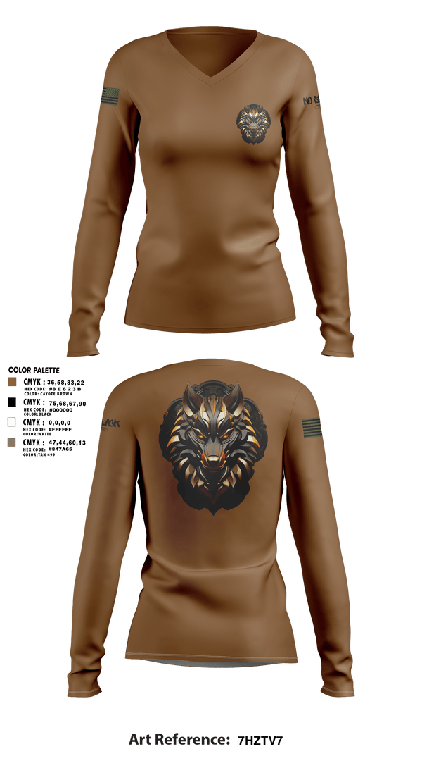 Women's Long Sleeve Vneck Shirt, 501st BSBWolfpack, Army, Teamtime, Team time, sublimation, custom sports apparel, team uniforms, spirit wear, spiritwear, sports uniforms, custom shirts, team store, custom team store, fundraiser sports, apparel fundraiser