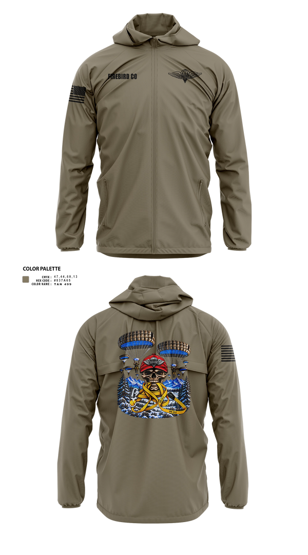 Windbreaker, Firebird Co, Army, Teamtime, Team time, sublimation, custom sports apparel, team uniforms, spirit wear, spiritwear, sports uniforms, custom shirts, team store, custom team store, fundraiser sports, apparel fundraiser