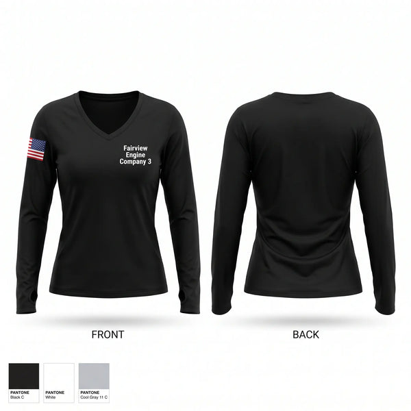 Womens Long Sleeve Vneck Shirt, Fairview Engine Company 3, Fire Department, Teamtime, Team time, sublimation, custom sports apparel, team uniforms, spirit wear, spiritwear, sports uniforms, custom shirts, team store, custom team store, fundraiser sports, apparel fundraiser