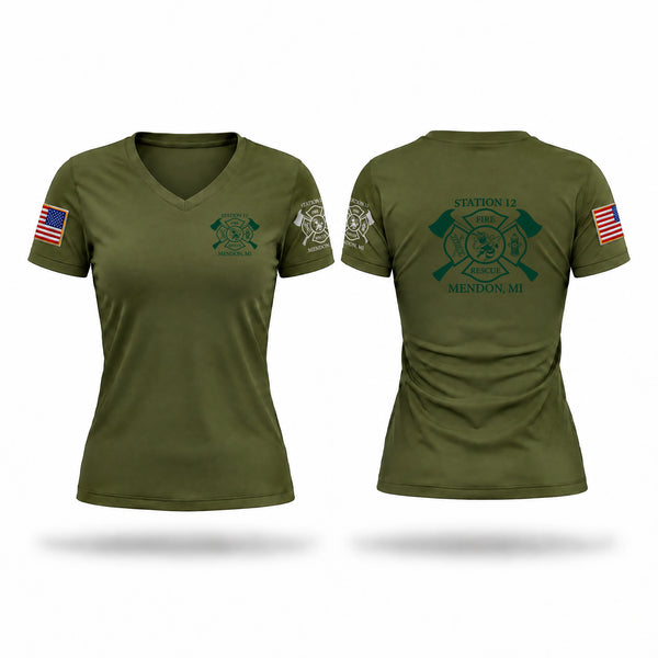Womens Short Sleeve Vneck Shirt, Mendon Fire, Fire Department, Teamtime, Team time, sublimation, custom sports apparel, team uniforms, spirit wear, spiritwear, sports uniforms, custom shirts, team store, custom team store, fundraiser sports, apparel fundraiser