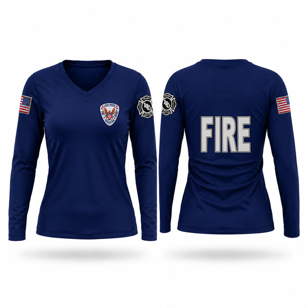 Womens Long Sleeve Vneck Shirt, Leaf River Fire Protection District, EMS/EMT, Teamtime, Team time, sublimation, custom sports apparel, team uniforms, spirit wear, spiritwear, sports uniforms, custom shirts, team store, custom team store, fundraiser sports, apparel fundraiser