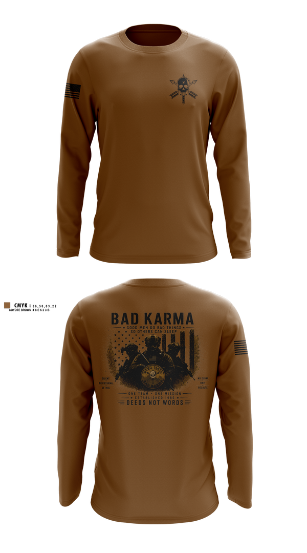 Long Sleeve Performance Shirt, Bad Karma, Army, Teamtime, Team time, sublimation, custom sports apparel, team uniforms, spirit wear, spiritwear, sports uniforms, custom shirts, team store, custom team store, fundraiser sports, apparel fundraiser