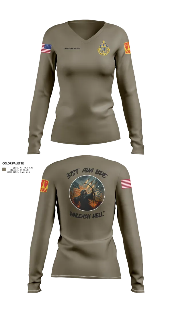 Womens Long Sleeve Vneck Shirt, HHB, 31st ADA BDE, , Teamtime, Team time, sublimation, custom sports apparel, team uniforms, spirit wear, spiritwear, sports uniforms, custom shirts, team store, custom team store, fundraiser sports, apparel fundraiser