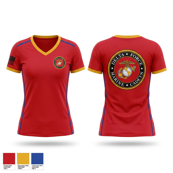 Womens Short Sleeve Vneck Shirt, DELTA FORCE MARINE CADETS, Marines, Teamtime, Team time, sublimation, custom sports apparel, team uniforms, spirit wear, spiritwear, sports uniforms, custom shirts, team store, custom team store, fundraiser sports, apparel fundraiser