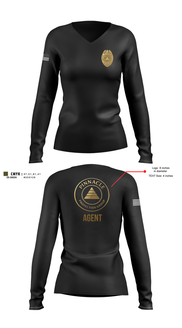 Womens Long Sleeve Vneck Shirt, Pinnacle Protection Group, , Teamtime, Team time, sublimation, custom sports apparel, team uniforms, spirit wear, spiritwear, sports uniforms, custom shirts, team store, custom team store, fundraiser sports, apparel fundraiser
