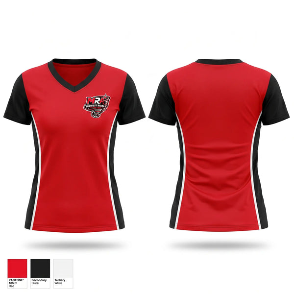 Womens Short Sleeve Vneck Shirt, Midwest Rivals Allstar, Cheer, Teamtime, Team time, sublimation, custom sports apparel, team uniforms, spirit wear, spiritwear, sports uniforms, custom shirts, team store, custom team store, fundraiser sports, apparel fundraiser