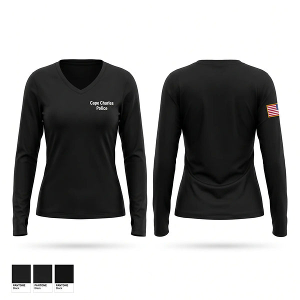 Womens Long Sleeve Vneck Shirt, Cape Charles Police, Police, Teamtime, Team time, sublimation, custom sports apparel, team uniforms, spirit wear, spiritwear, sports uniforms, custom shirts, team store, custom team store, fundraiser sports, apparel fundraiser