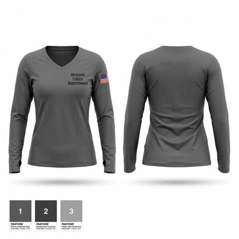 Womens Long Sleeve Vneck Shirt, Mebane Police Department, Police, Teamtime, Team time, sublimation, custom sports apparel, team uniforms, spirit wear, spiritwear, sports uniforms, custom shirts, team store, custom team store, fundraiser sports, apparel fundraiser