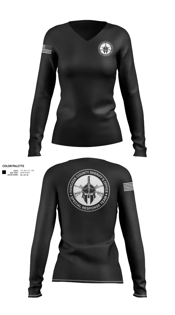 Womens Long Sleeve Vneck Shirt, Hancock County Special Response Team, Police, Teamtime, Team time, sublimation, custom sports apparel, team uniforms, spirit wear, spiritwear, sports uniforms, custom shirts, team store, custom team store, fundraiser sports, apparel fundraiser