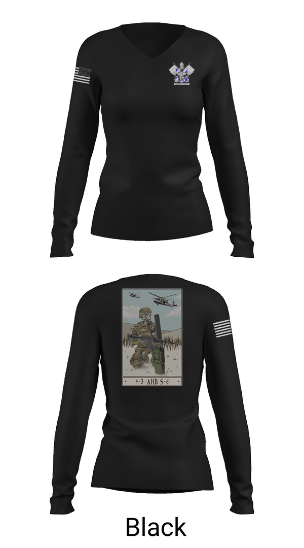 Womens Long Sleeve Vneck Shirt, 4-3 HHC, Army, Teamtime, Team time, sublimation, custom sports apparel, team uniforms, spirit wear, spiritwear, sports uniforms, custom shirts, team store, custom team store, fundraiser sports, apparel fundraiser