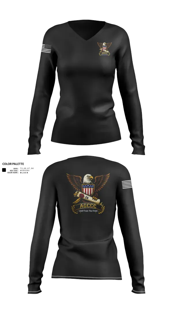 Womens Long Sleeve Vneck Shirt, AGCCC, 001-26, Army, Teamtime, Team time, sublimation, custom sports apparel, team uniforms, spirit wear, spiritwear, sports uniforms, custom shirts, team store, custom team store, fundraiser sports, apparel fundraiser