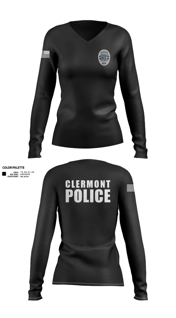 Womens Long Sleeve Vneck Shirt, Clermont PD, Police, Teamtime, Team time, sublimation, custom sports apparel, team uniforms, spirit wear, spiritwear, sports uniforms, custom shirts, team store, custom team store, fundraiser sports, apparel fundraiser