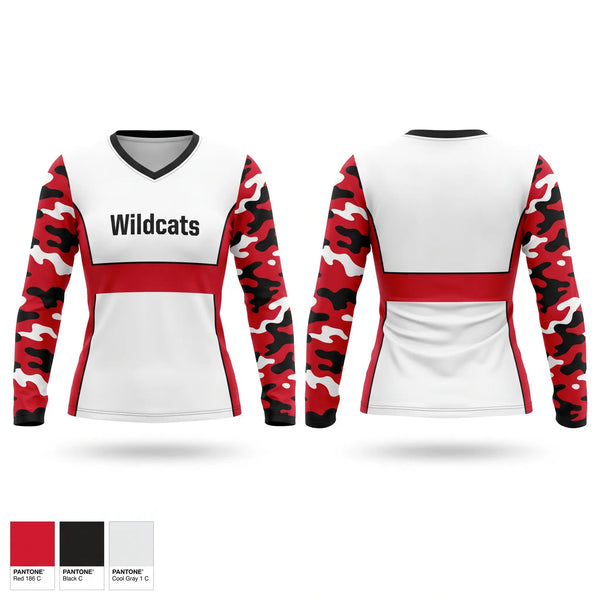 Womens Long Sleeve Vneck Shirt, Wildcats, , Teamtime, Team time, sublimation, custom sports apparel, team uniforms, spirit wear, spiritwear, sports uniforms, custom shirts, team store, custom team store, fundraiser sports, apparel fundraiser