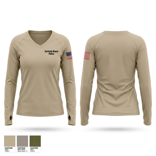Womens Long Sleeve Vneck Shirt, Surfside Beach Police, Police, Teamtime, Team time, sublimation, custom sports apparel, team uniforms, spirit wear, spiritwear, sports uniforms, custom shirts, team store, custom team store, fundraiser sports, apparel fundraiser