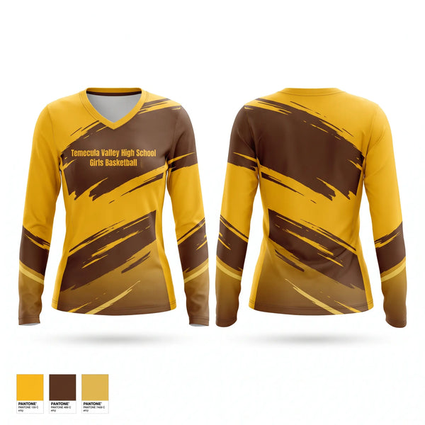 Womens Long Sleeve Vneck Shirt, Temecula Valley High School Girls Basketball, Women's Basketball, Teamtime, Team time, sublimation, custom sports apparel, team uniforms, spirit wear, spiritwear, sports uniforms, custom shirts, team store, custom team store, fundraiser sports, apparel fundraiser
