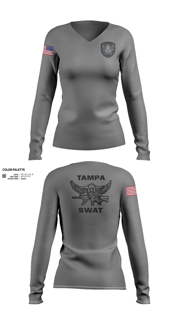 Womens Long Sleeve Vneck Shirt, Tampa SWAT, Police, Teamtime, Team time, sublimation, custom sports apparel, team uniforms, spirit wear, spiritwear, sports uniforms, custom shirts, team store, custom team store, fundraiser sports, apparel fundraiser