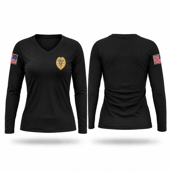 Womens Long Sleeve Vneck Shirt, JBLM Police Department, Police, Teamtime, Team time, sublimation, custom sports apparel, team uniforms, spirit wear, spiritwear, sports uniforms, custom shirts, team store, custom team store, fundraiser sports, apparel fundraiser