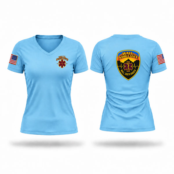 Womens Short Sleeve Vneck Shirt, Wall Ambulance Service, EMS/EMT, Teamtime, Team time, sublimation, custom sports apparel, team uniforms, spirit wear, spiritwear, sports uniforms, custom shirts, team store, custom team store, fundraiser sports, apparel fundraiser