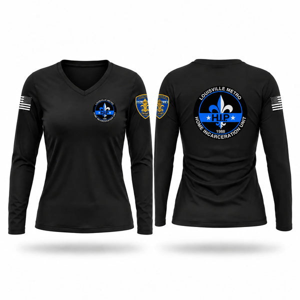 Womens Long Sleeve Vneck Shirt, HIP, Police, Teamtime, Team time, sublimation, custom sports apparel, team uniforms, spirit wear, spiritwear, sports uniforms, custom shirts, team store, custom team store, fundraiser sports, apparel fundraiser