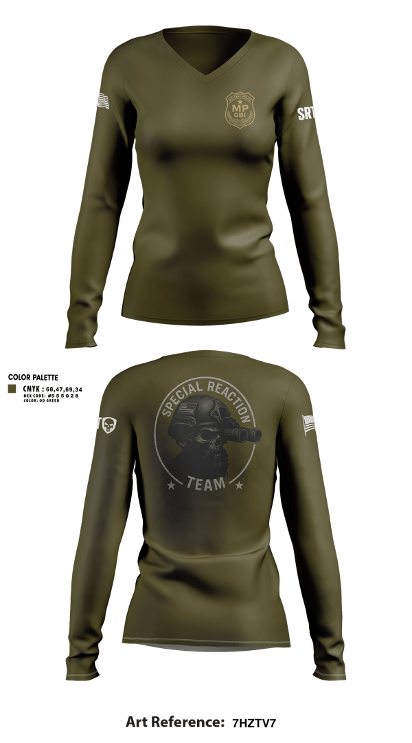 Womens Long Sleeve Vneck Shirt, MP GBI 49th 2nd Platoon, Army, Teamtime, Team time, sublimation, custom sports apparel, team uniforms, spirit wear, spiritwear, sports uniforms, custom shirts, team store, custom team store, fundraiser sports, apparel fundraiser