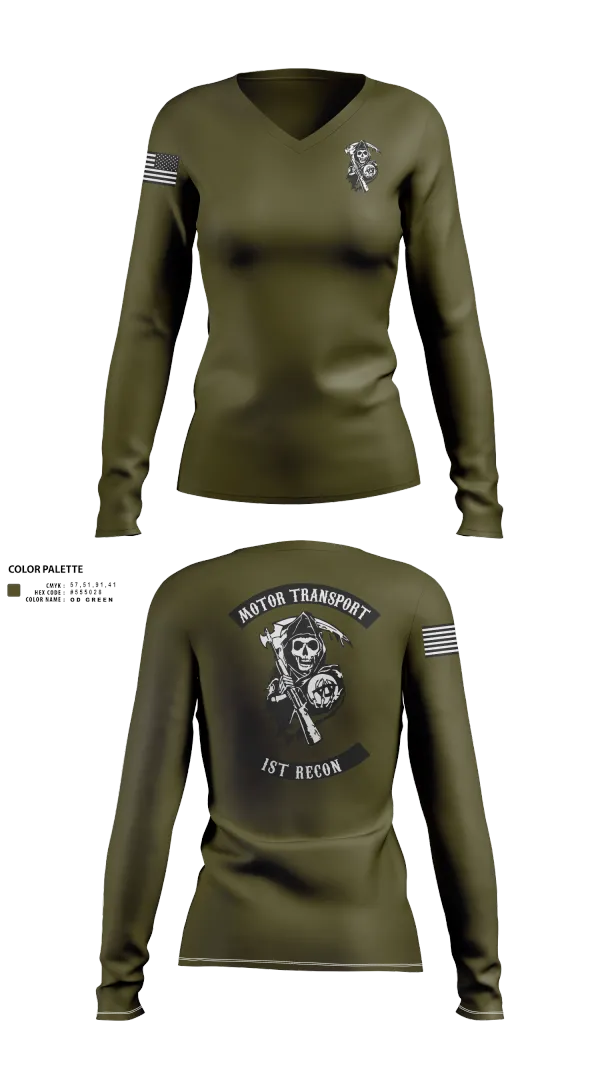 Womens Long Sleeve Vneck Shirt, 1st Recon, , Teamtime, Team time, sublimation, custom sports apparel, team uniforms, spirit wear, spiritwear, sports uniforms, custom shirts, team store, custom team store, fundraiser sports, apparel fundraiser