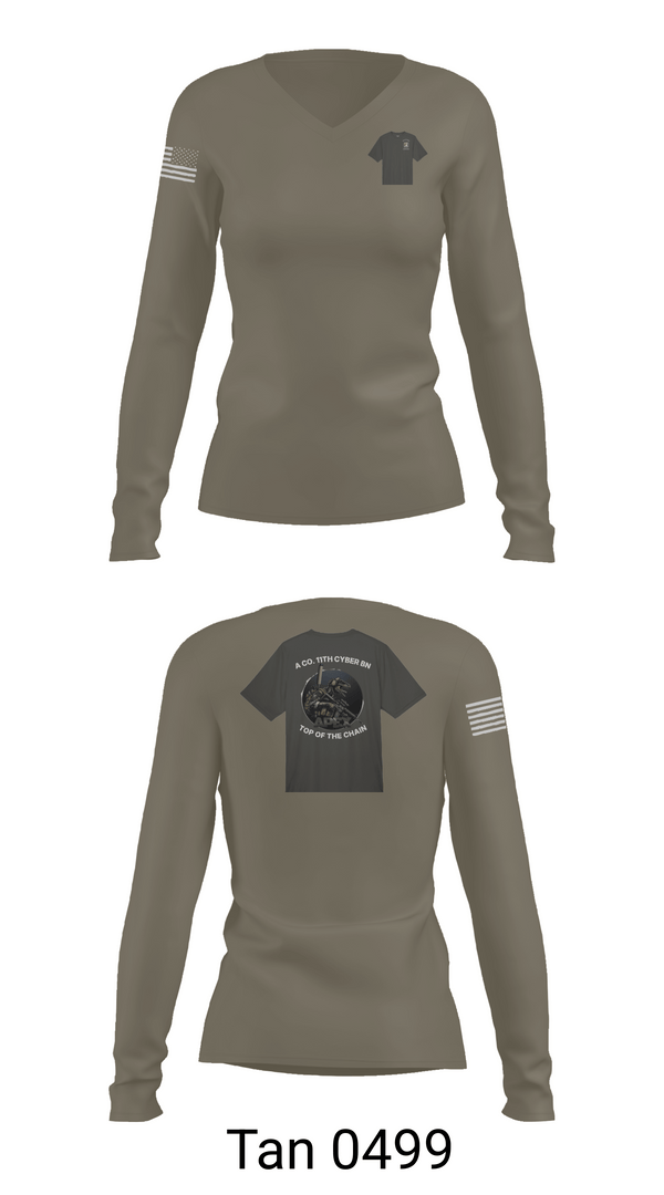 Womens Long Sleeve Vneck Shirt, A Co. 11th Cyber Warfare BN, Army, Teamtime, Team time, sublimation, custom sports apparel, team uniforms, spirit wear, spiritwear, sports uniforms, custom shirts, team store, custom team store, fundraiser sports, apparel fundraiser