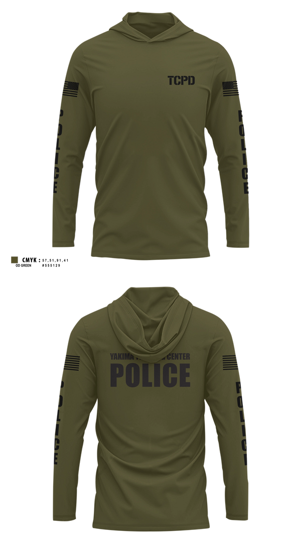 Long Sleeve hooded sunshirt, Yakima Training Center Police Department, Police, Teamtime, Team time, sublimation, custom sports apparel, team uniforms, spirit wear, spiritwear, sports uniforms, custom shirts, team store, custom team store, fundraiser sports, apparel fundraiser