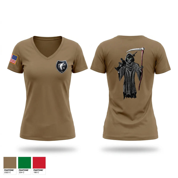 Womens Short Sleeve Vneck Shirt, 2/2CR Ghost Troop 1st Platoon, Army, Teamtime, Team time, sublimation, custom sports apparel, team uniforms, spirit wear, spiritwear, sports uniforms, custom shirts, team store, custom team store, fundraiser sports, apparel fundraiser