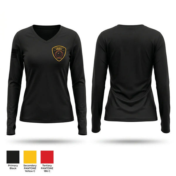 Womens Long Sleeve Vneck Shirt, Youth cadet, Police, Teamtime, Team time, sublimation, custom sports apparel, team uniforms, spirit wear, spiritwear, sports uniforms, custom shirts, team store, custom team store, fundraiser sports, apparel fundraiser