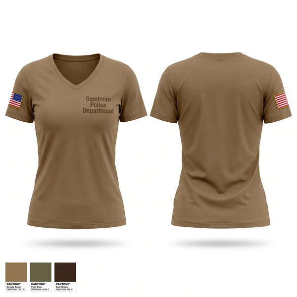 Womens Short Sleeve Vneck Shirt, Goodman Police Department, Police, Teamtime, Team time, sublimation, custom sports apparel, team uniforms, spirit wear, spiritwear, sports uniforms, custom shirts, team store, custom team store, fundraiser sports, apparel fundraiser