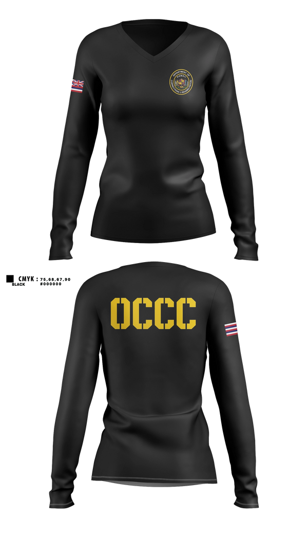 Womens Long Sleeve Vneck Shirt, OCCC, Police, Teamtime, Team time, sublimation, custom sports apparel, team uniforms, spirit wear, spiritwear, sports uniforms, custom shirts, team store, custom team store, fundraiser sports, apparel fundraiser