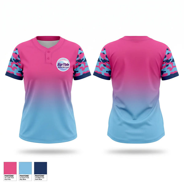 Two Button Softball Jersey, Pompano Beach Riptide, Softball, Teamtime, Team time, sublimation, custom sports apparel, team uniforms, spirit wear, spiritwear, sports uniforms, custom shirts, team store, custom team store, fundraiser sports, apparel fundraiser