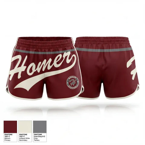 Womens Shorts, Homer Heat, Softball, Teamtime, Team time, sublimation, custom sports apparel, team uniforms, spirit wear, spiritwear, sports uniforms, custom shirts, team store, custom team store, fundraiser sports, apparel fundraiser