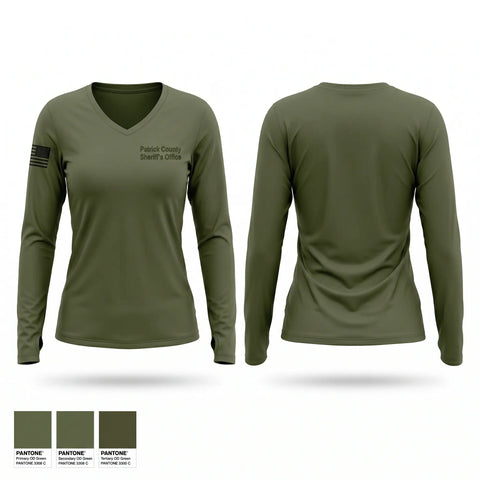 Womens Long Sleeve Vneck Shirt, Patrick County Sheriff’s Office, Police, Teamtime, Team time, sublimation, custom sports apparel, team uniforms, spirit wear, spiritwear, sports uniforms, custom shirts, team store, custom team store, fundraiser sports, apparel fundraiser