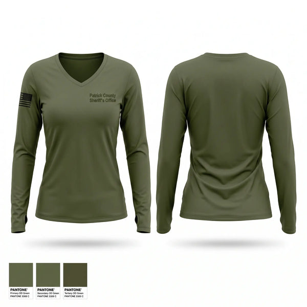 Womens Long Sleeve Vneck Shirt, Patrick County Sheriff’s Office, Police, Teamtime, Team time, sublimation, custom sports apparel, team uniforms, spirit wear, spiritwear, sports uniforms, custom shirts, team store, custom team store, fundraiser sports, apparel fundraiser
