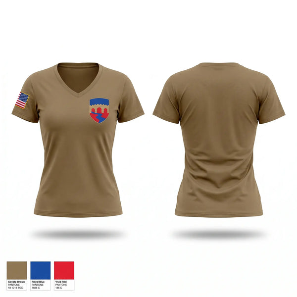 Womens Short Sleeve Vneck Shirt, HHC, 155th CSSB, Army, Teamtime, Team time, sublimation, custom sports apparel, team uniforms, spirit wear, spiritwear, sports uniforms, custom shirts, team store, custom team store, fundraiser sports, apparel fundraiser