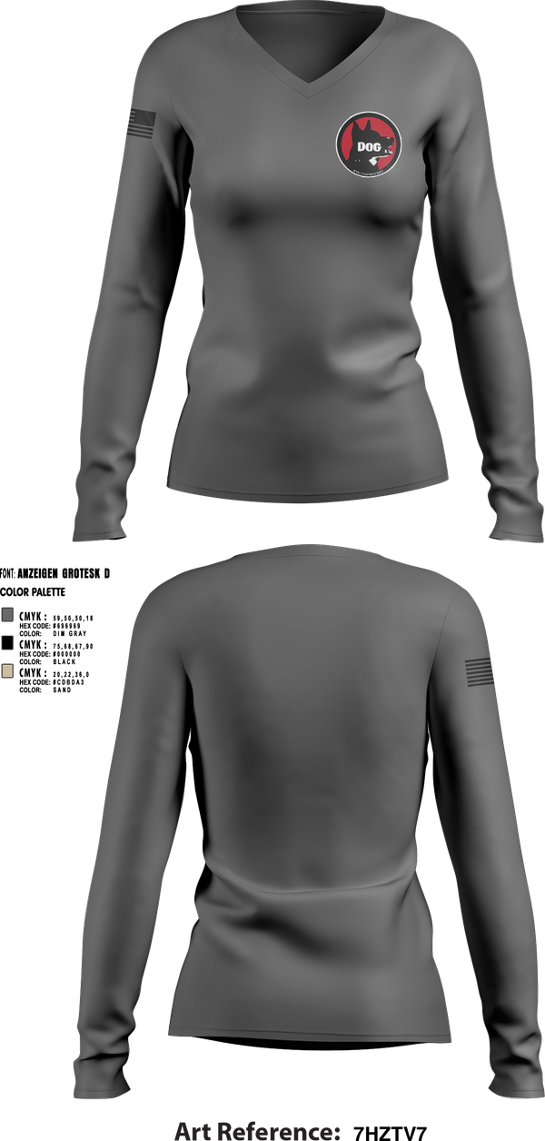Womens Long Sleeve Vneck Shirt, Dog Company, , Teamtime, Team time, sublimation, custom sports apparel, team uniforms, spirit wear, spiritwear, sports uniforms, custom shirts, team store, custom team store, fundraiser sports, apparel fundraiser