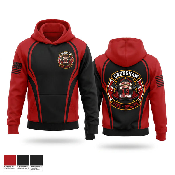 Hoodie, Crenshaw, Fire Department, Teamtime, Team time, sublimation, custom sports apparel, team uniforms, spirit wear, spiritwear, sports uniforms, custom shirts, team store, custom team store, fundraiser sports, apparel fundraiser