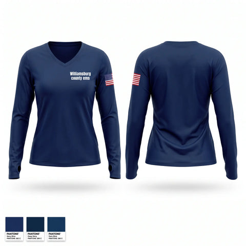 Womens Long Sleeve Vneck Shirt, Williamsburg county ems, EMS/EMT, Teamtime, Team time, sublimation, custom sports apparel, team uniforms, spirit wear, spiritwear, sports uniforms, custom shirts, team store, custom team store, fundraiser sports, apparel fundraiser