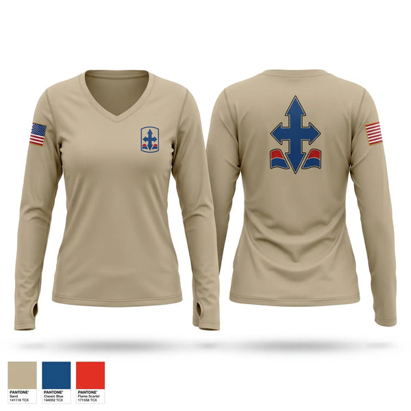 Womens Long Sleeve Vneck Shirt, 1/487th FA BN, Army, Teamtime, Team time, sublimation, custom sports apparel, team uniforms, spirit wear, spiritwear, sports uniforms, custom shirts, team store, custom team store, fundraiser sports, apparel fundraiser