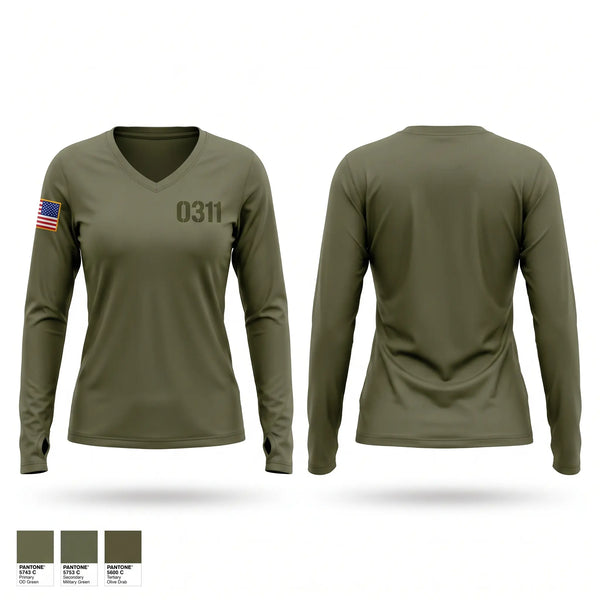 Womens Long Sleeve Vneck Shirt, 0311, Marines, Teamtime, Team time, sublimation, custom sports apparel, team uniforms, spirit wear, spiritwear, sports uniforms, custom shirts, team store, custom team store, fundraiser sports, apparel fundraiser