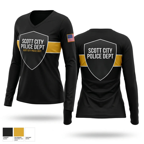 Womens Long Sleeve Vneck Shirt, SCOTT CITY POLICE DEPT., Police, Teamtime, Team time, sublimation, custom sports apparel, team uniforms, spirit wear, spiritwear, sports uniforms, custom shirts, team store, custom team store, fundraiser sports, apparel fundraiser
