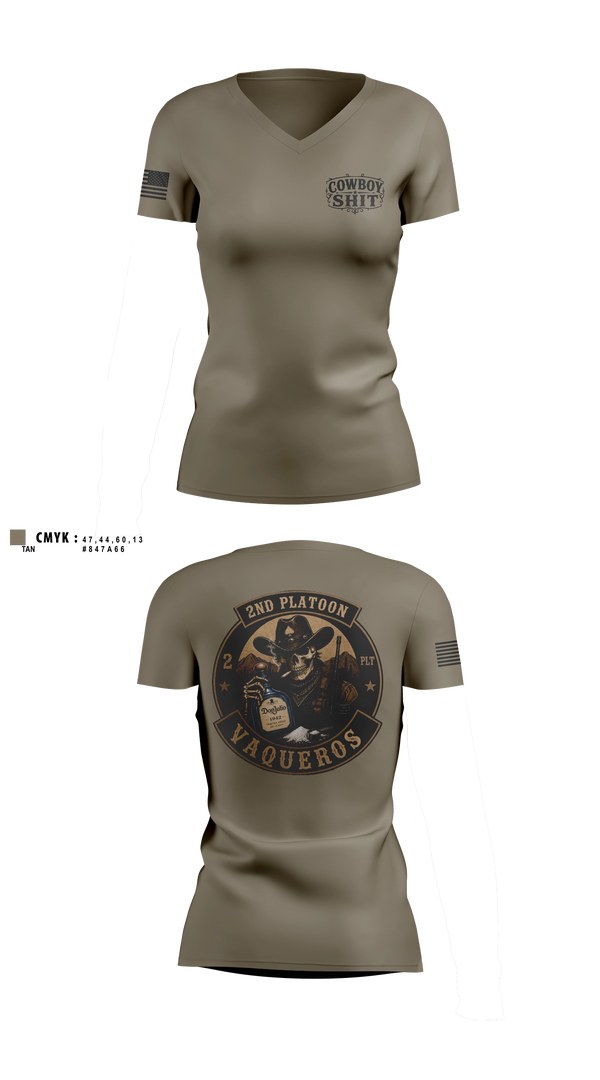 Womens Short Sleeve Vneck Shirt, 2nd Platoon Vaqueros, Army, Teamtime, Team time, sublimation, custom sports apparel, team uniforms, spirit wear, spiritwear, sports uniforms, custom shirts, team store, custom team store, fundraiser sports, apparel fundraiser