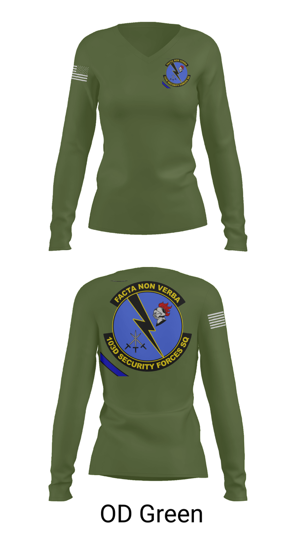 Womens Long Sleeve Vneck Shirt, 103d SECURITY FORCES SQUADRON, , Teamtime, Team time, sublimation, custom sports apparel, team uniforms, spirit wear, spiritwear, sports uniforms, custom shirts, team store, custom team store, fundraiser sports, apparel fundraiser